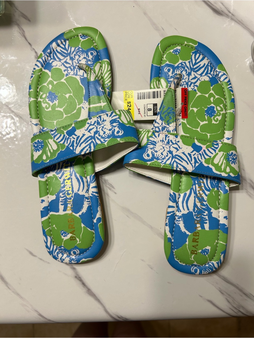 Floral Slide Sandals in Green & Blue